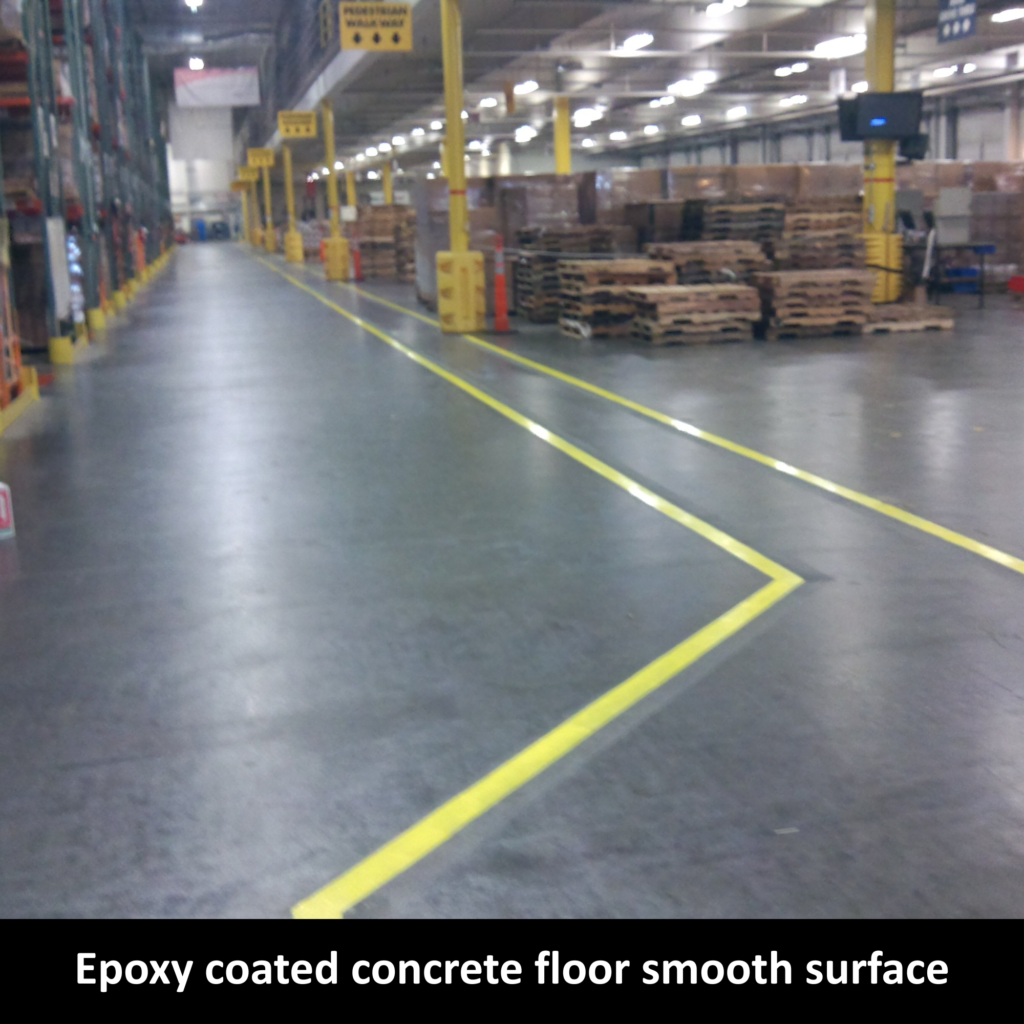 Epoxy coated concrete floor smooth surface
